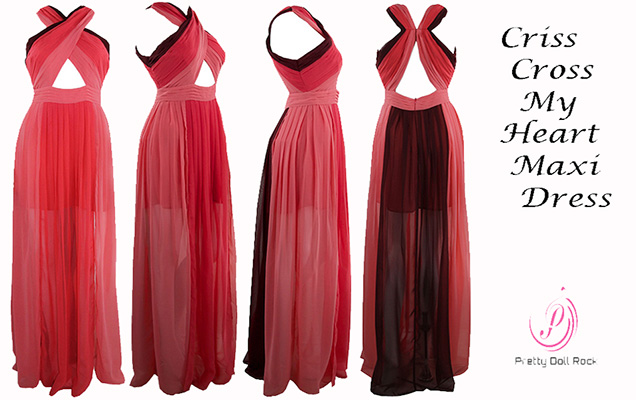 prettydollrock blog, criss cross maxi dress, party dress, coral color block dress